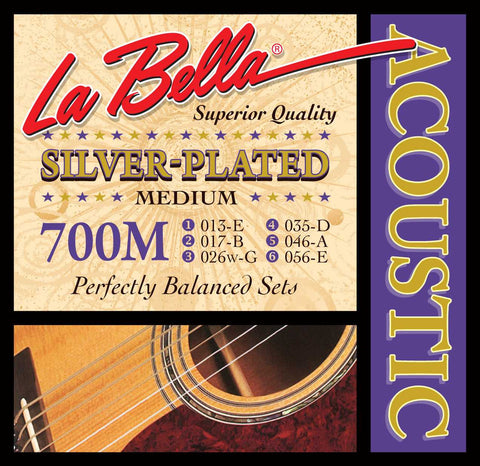 La Bella 700M Silver-Plated Medium Gauge Acoustic Guitar Strings