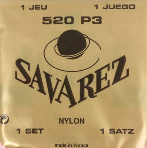 Savarez 520P3 Classical Guitar Strings, High Tension, Plastic Wound 3rd