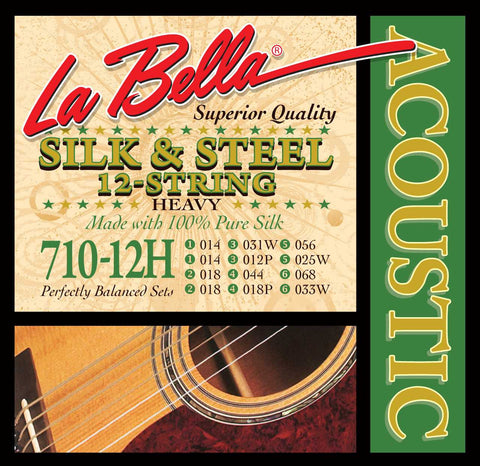 La Bella 710-12H Silk & Steel Heavy Gauge 12-String Acoustic Guitar Strings, Low "C" Tuning