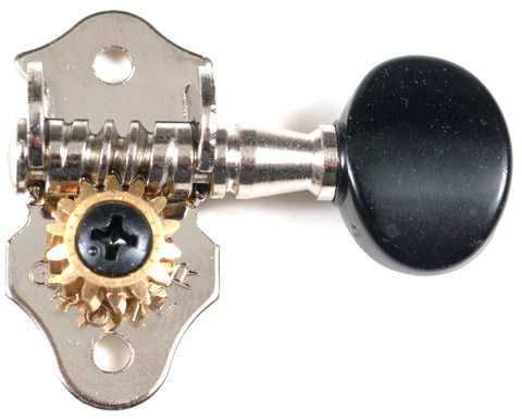 Grover Sta-Tite Geared Ukulele Tuners, Nickel Finish with Black Buttons