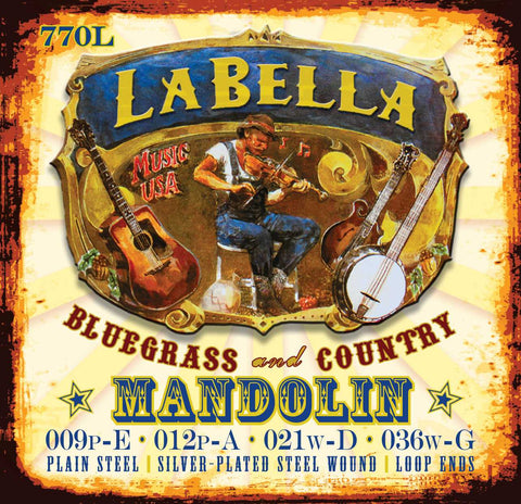 La Bella 770L Plain Steel Silver-Plated Loop End Mandolin Strings